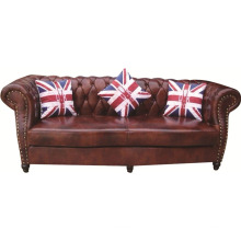 Chesterfield London English Set de sofá de cuero oxblood antiguo de 2,5 plazas con brazos de frente de desplazamiento